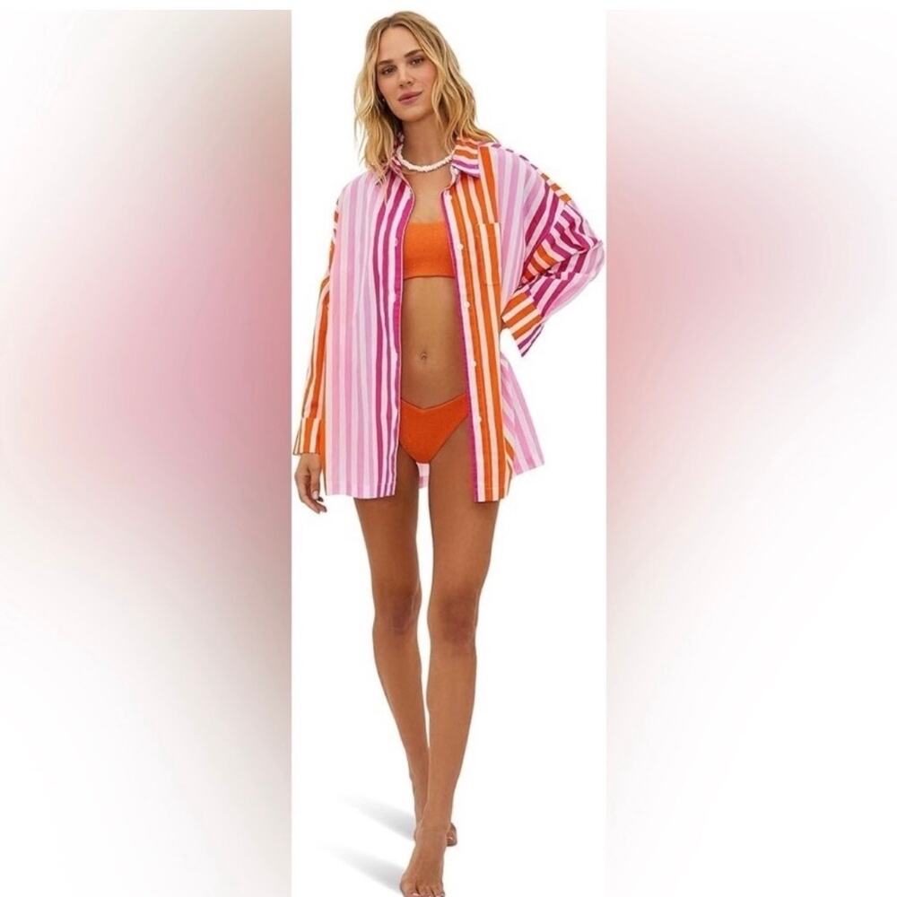 Beach Riot Alexa Top in Sunset Stripes, Orange/Pink, Size S/M - Picture 2 of 5